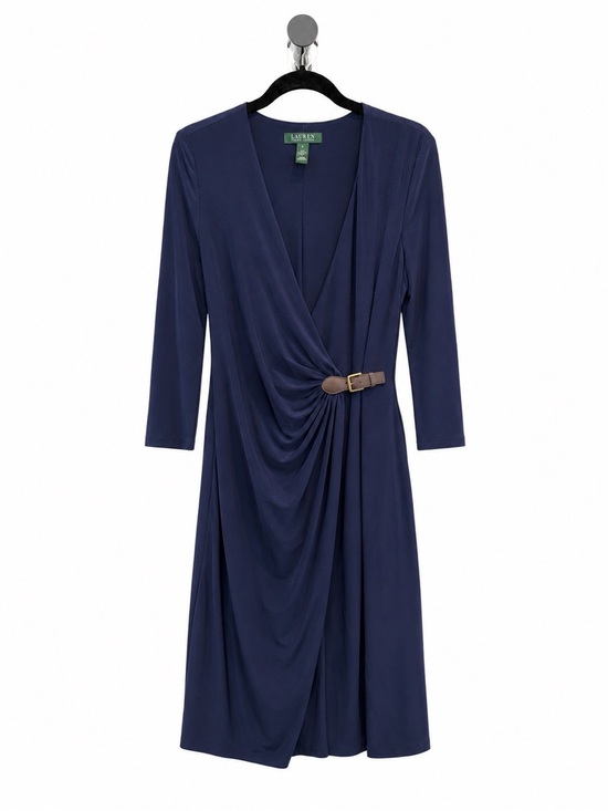 Lauren Ralph Lauren Dresses & Skirts - Lauren Ralph Lauren Navy Faux-Wrap Long Sleeve Dress with Brown Belt Accent